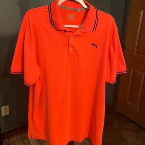 Puma Orange Golf Polo Shirt with Contrasting Trim